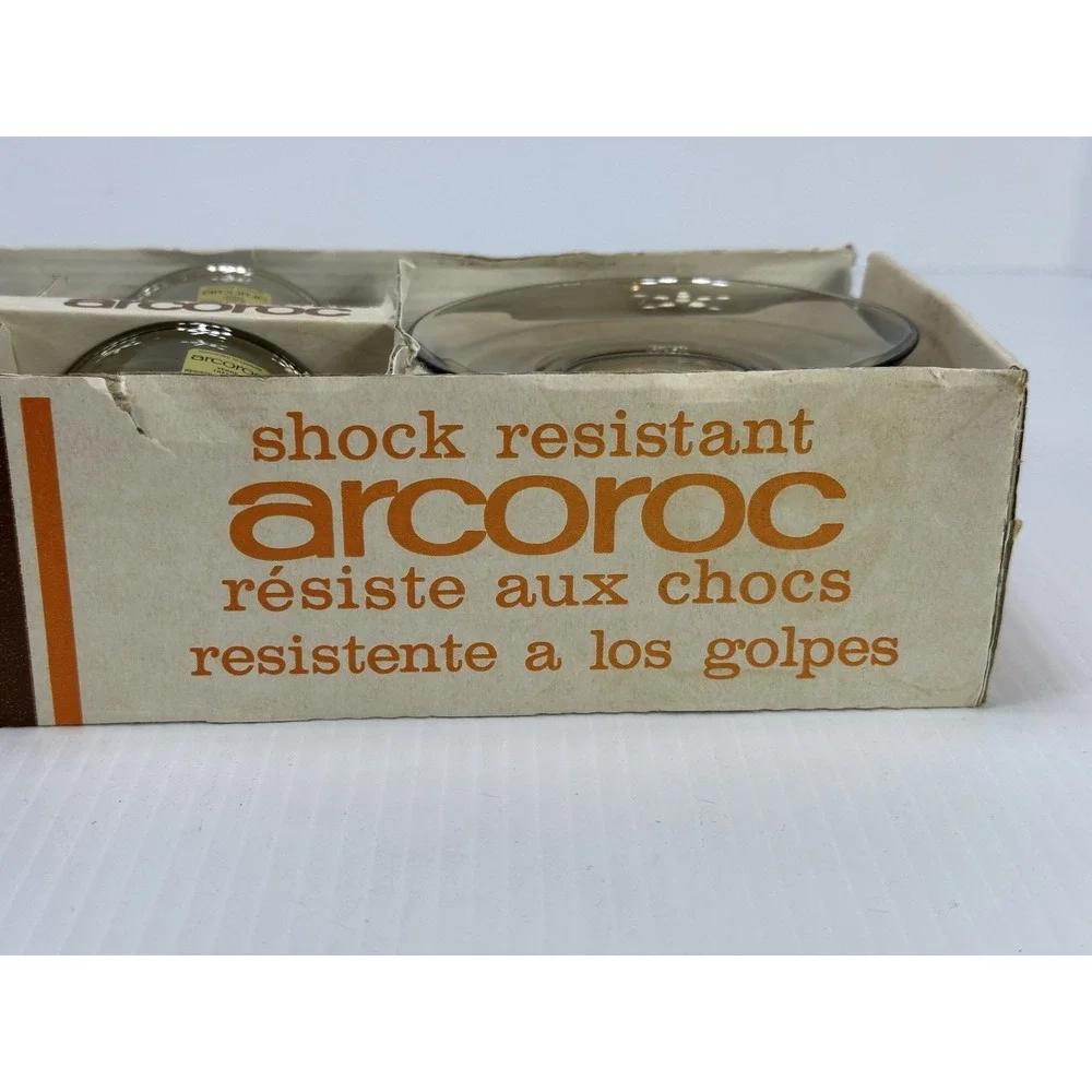 Vintage Arcoroc Smoked Glass (6) Cups & Saucers Set New In Original Box‎ 12 Pc